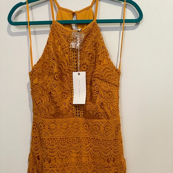 LUSH Yellow Crochet Lace Mini Dress, Small - Picture 6 of 8